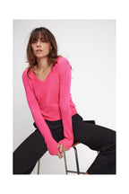 Zefina V-Neck Jumper - Fluorescent Pink