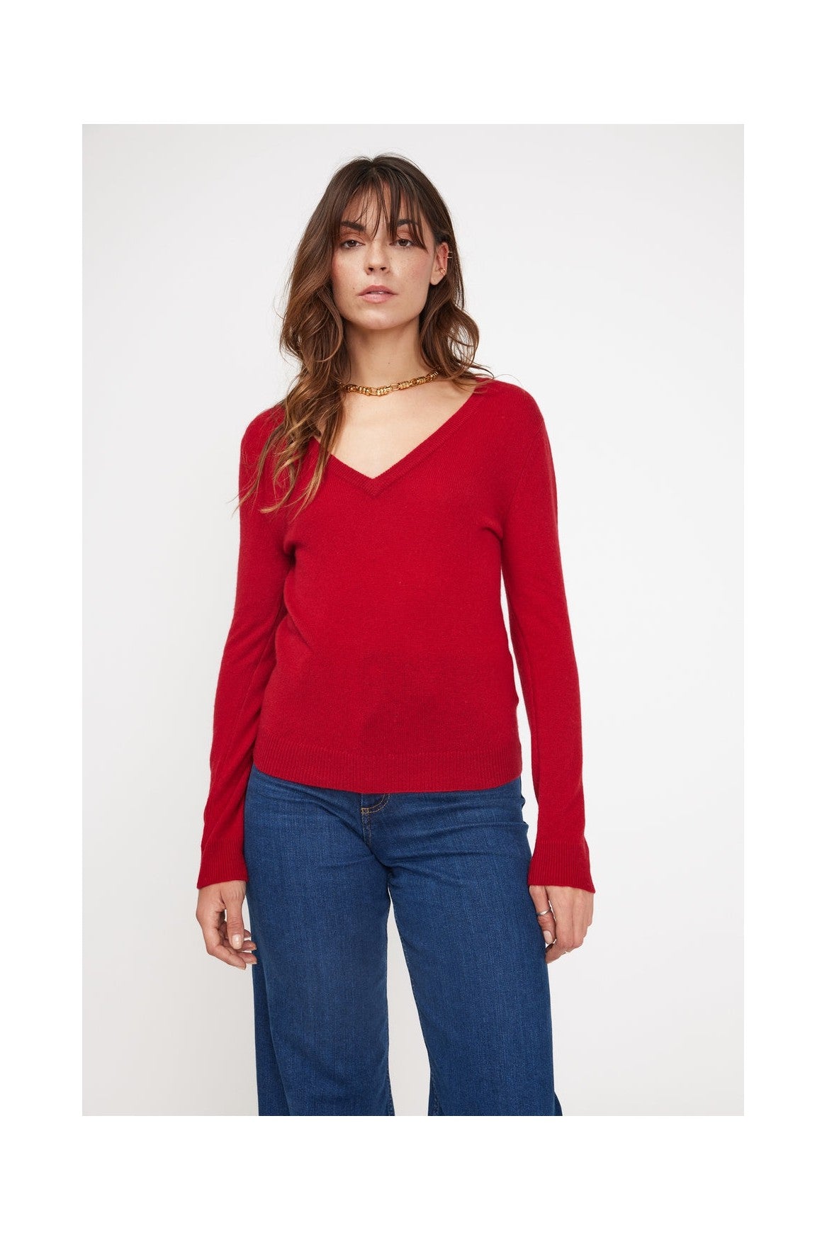 Pull Col V Zefina - Rouge Bordeau