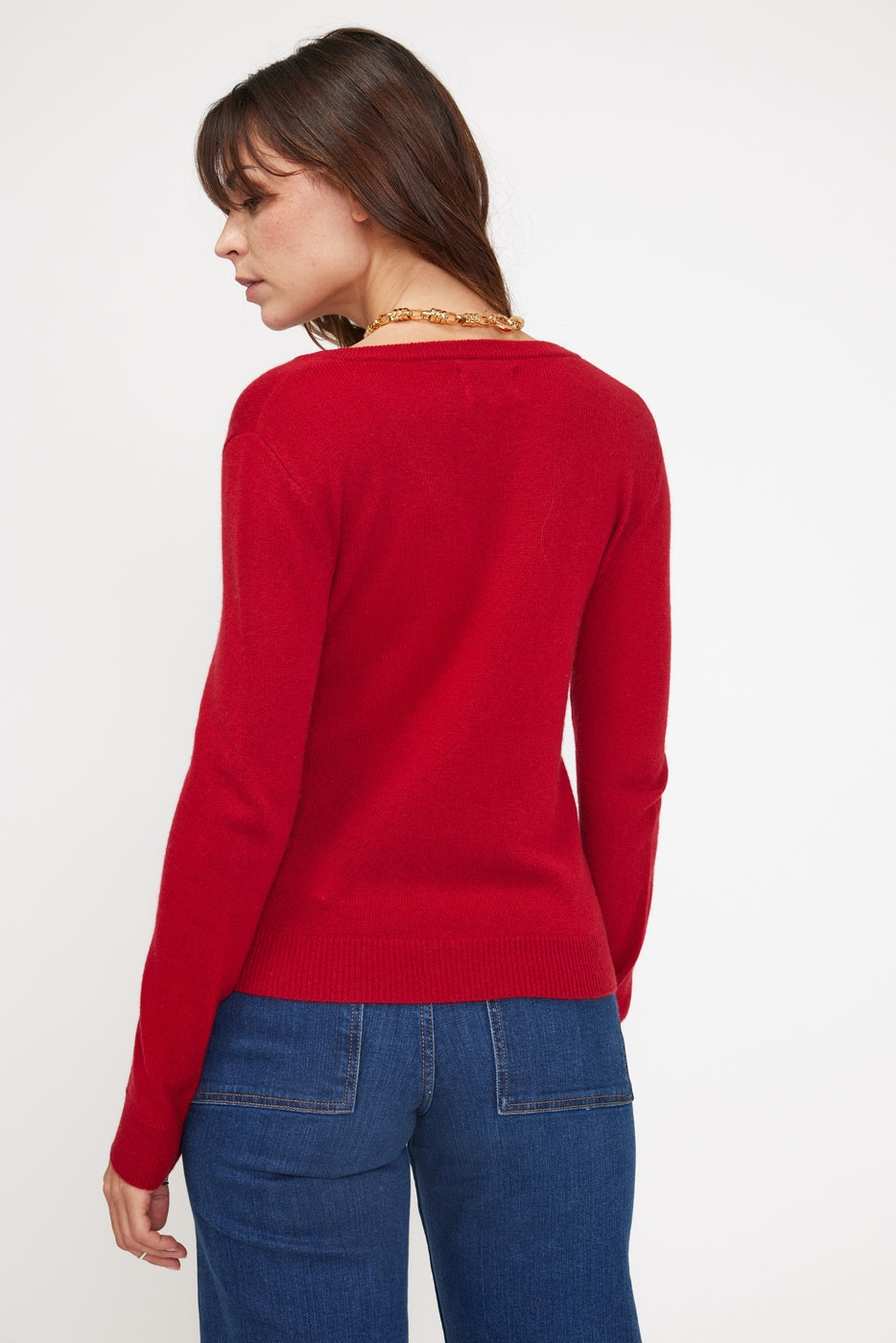 Pull Col V Zefina - Rouge Bordeau