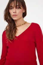 Pull Col V Zefina - Rouge Bordeau