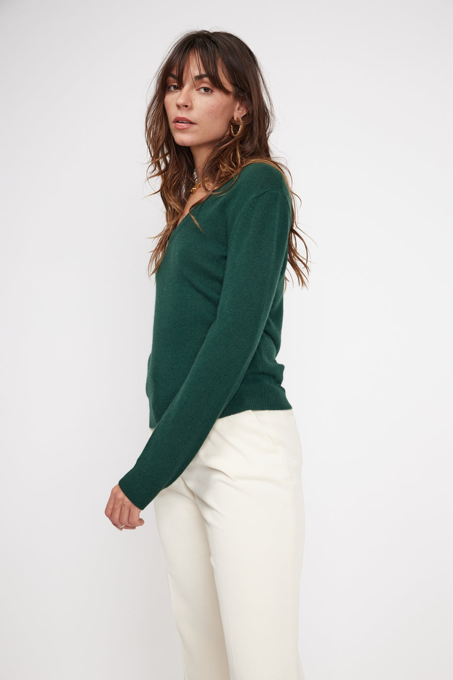 Zefina V-Neck Jumper - Bottle Green