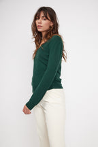 Zefina V-Neck Jumper - Bottle Green