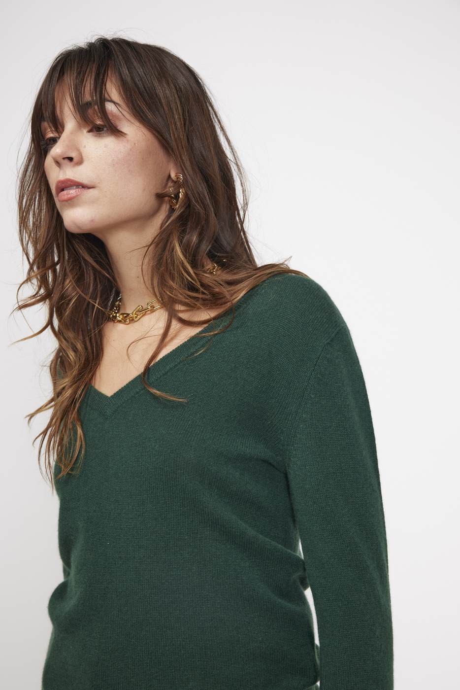Zefina V-Neck Jumper - Bottle Green