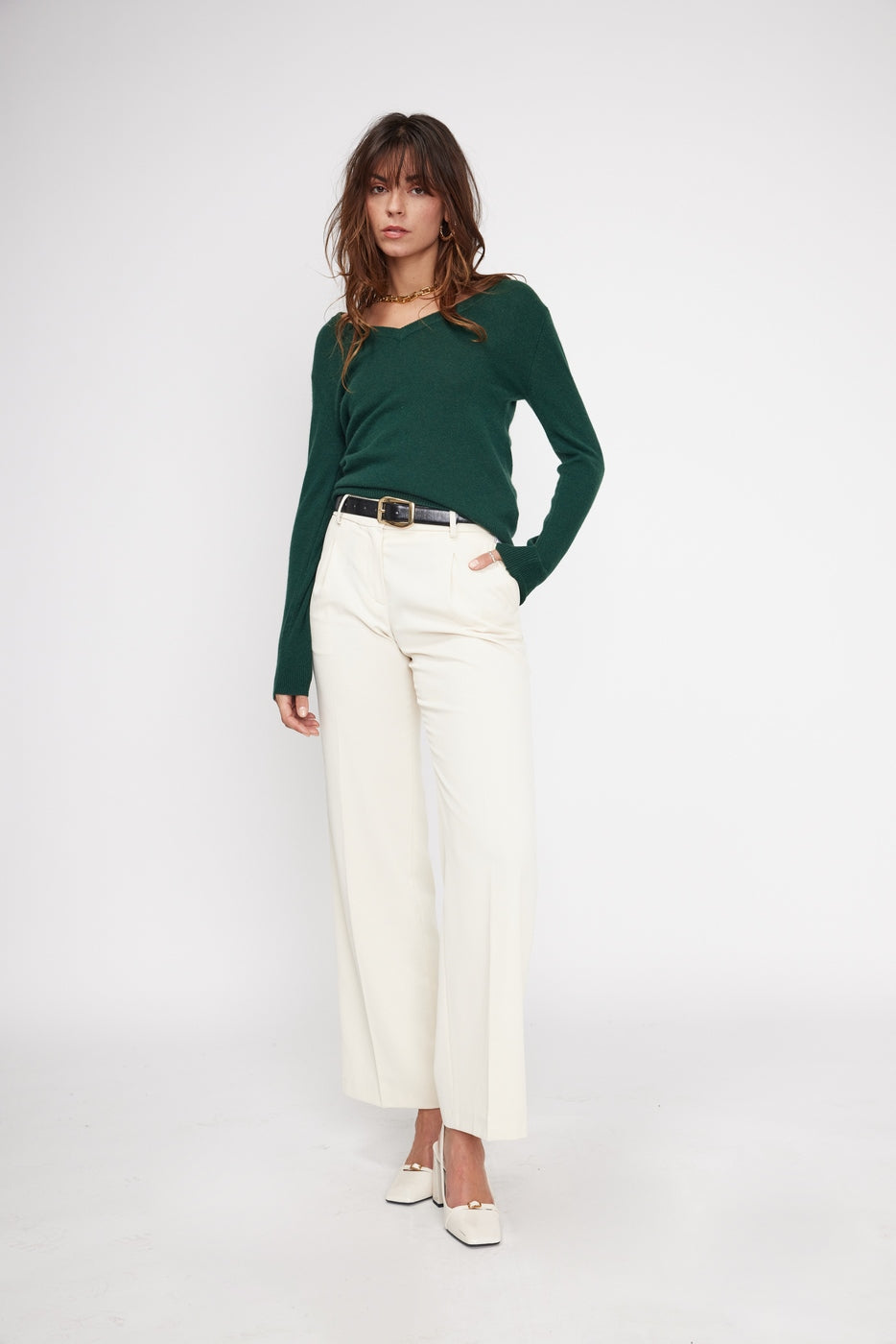 Zefina V-Neck Jumper - Bottle Green