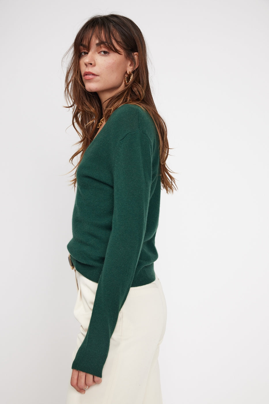 Zefina V-Neck Jumper - Bottle Green