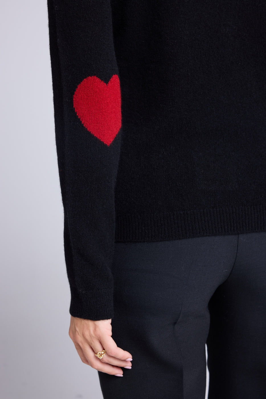 Zelly Roll-Neck Jumper with Heart Elbows - Black Red