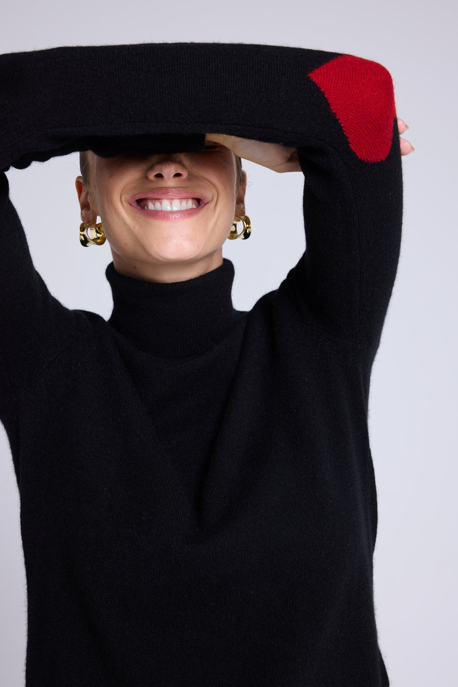 Zelly Roll-Neck Jumper with Heart Elbows - Black Red