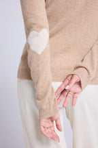 Zelly Roll-Neck Jumper with Elbow Hearts - Beige Cream White