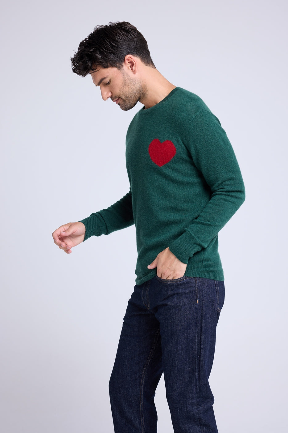 Zemir Love Heritage Crew-Neck Jumper - Bottle Green Red