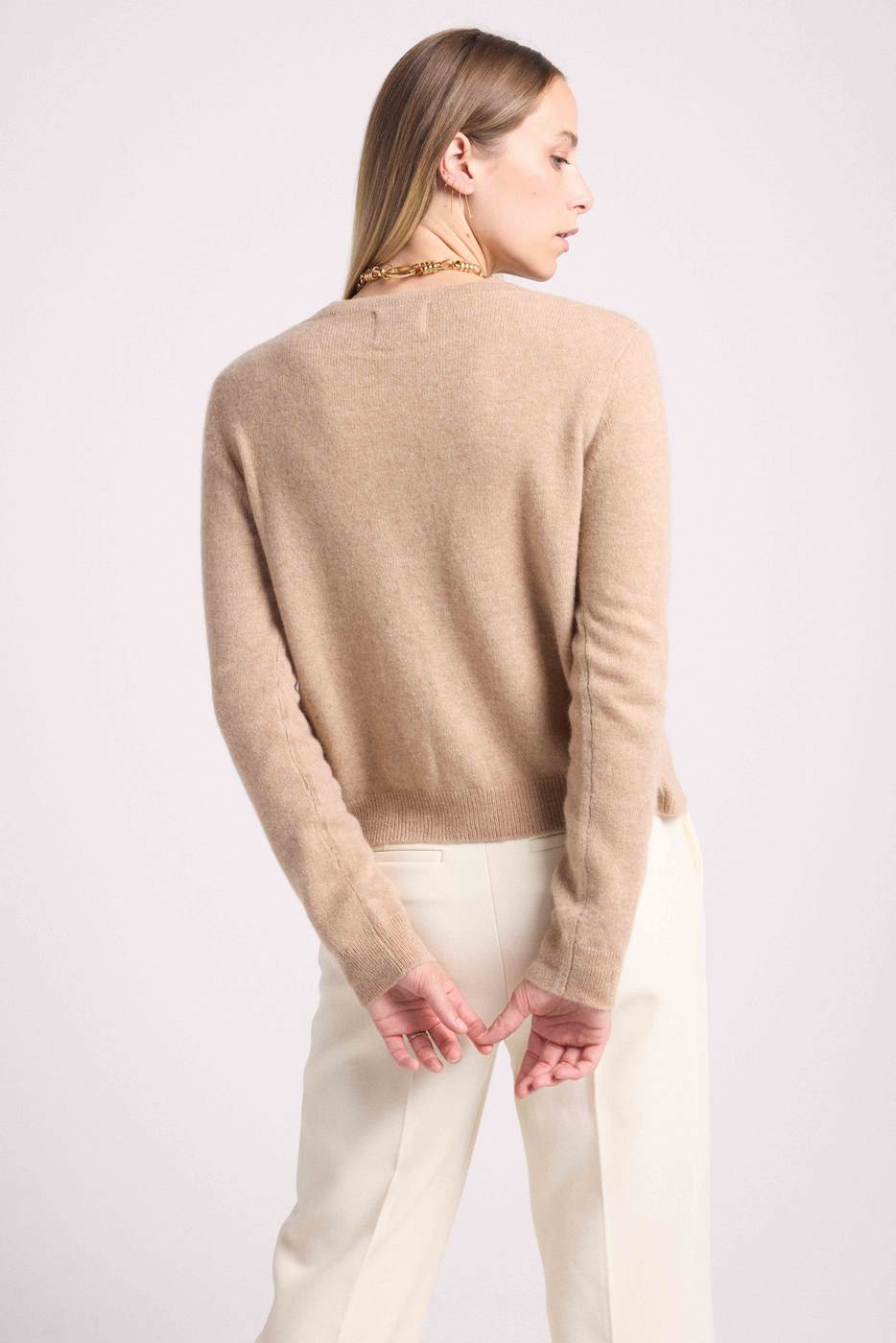 Cárdigan Cuello Redondo Zika - Beige Crema