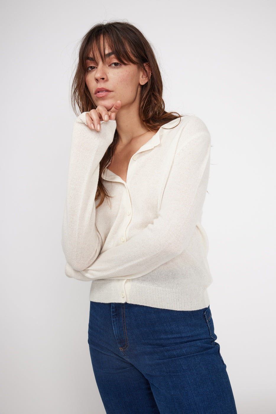 Zika Crew-Neck Cardigan - White
