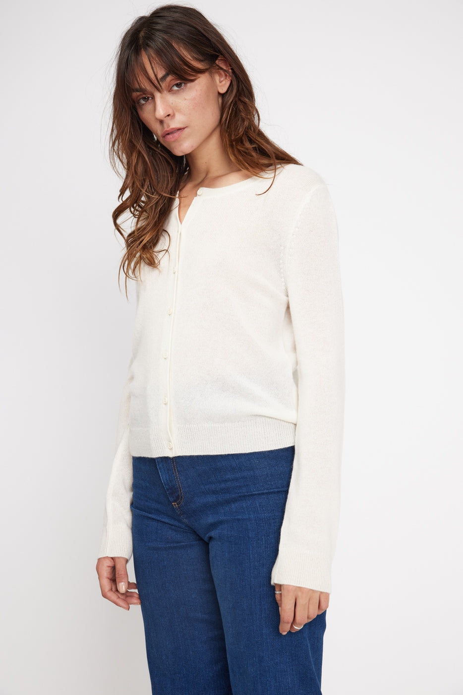 Zika Crew-Neck Cardigan - White