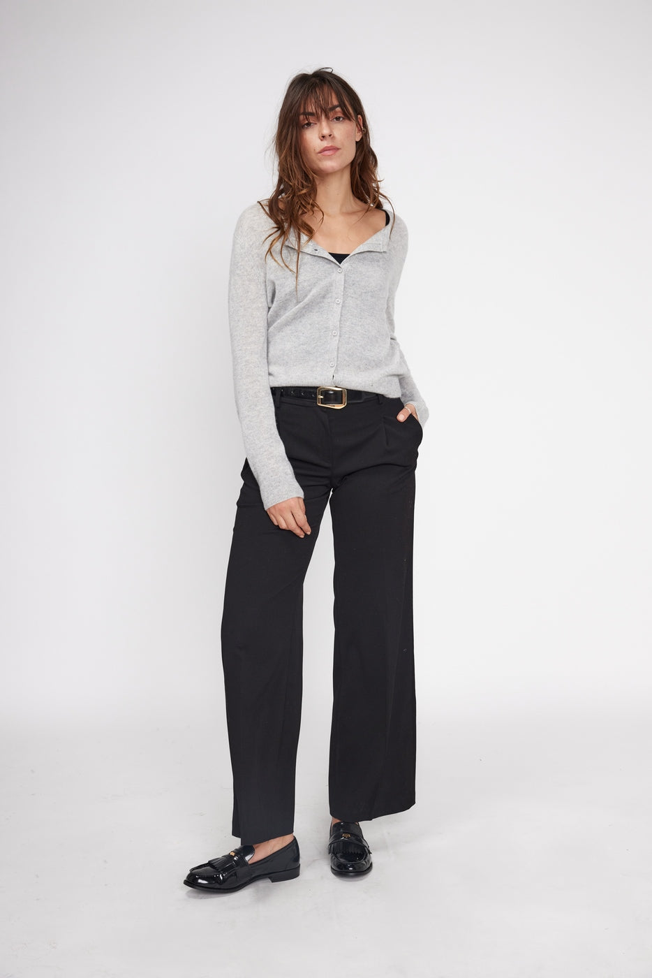 Zika Crew-Neck Cardigan - Light Grey