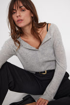 Zika Crew-Neck Cardigan - Light Grey