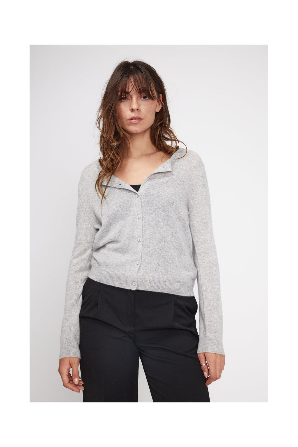 Zika Crew-Neck Cardigan - Light Grey