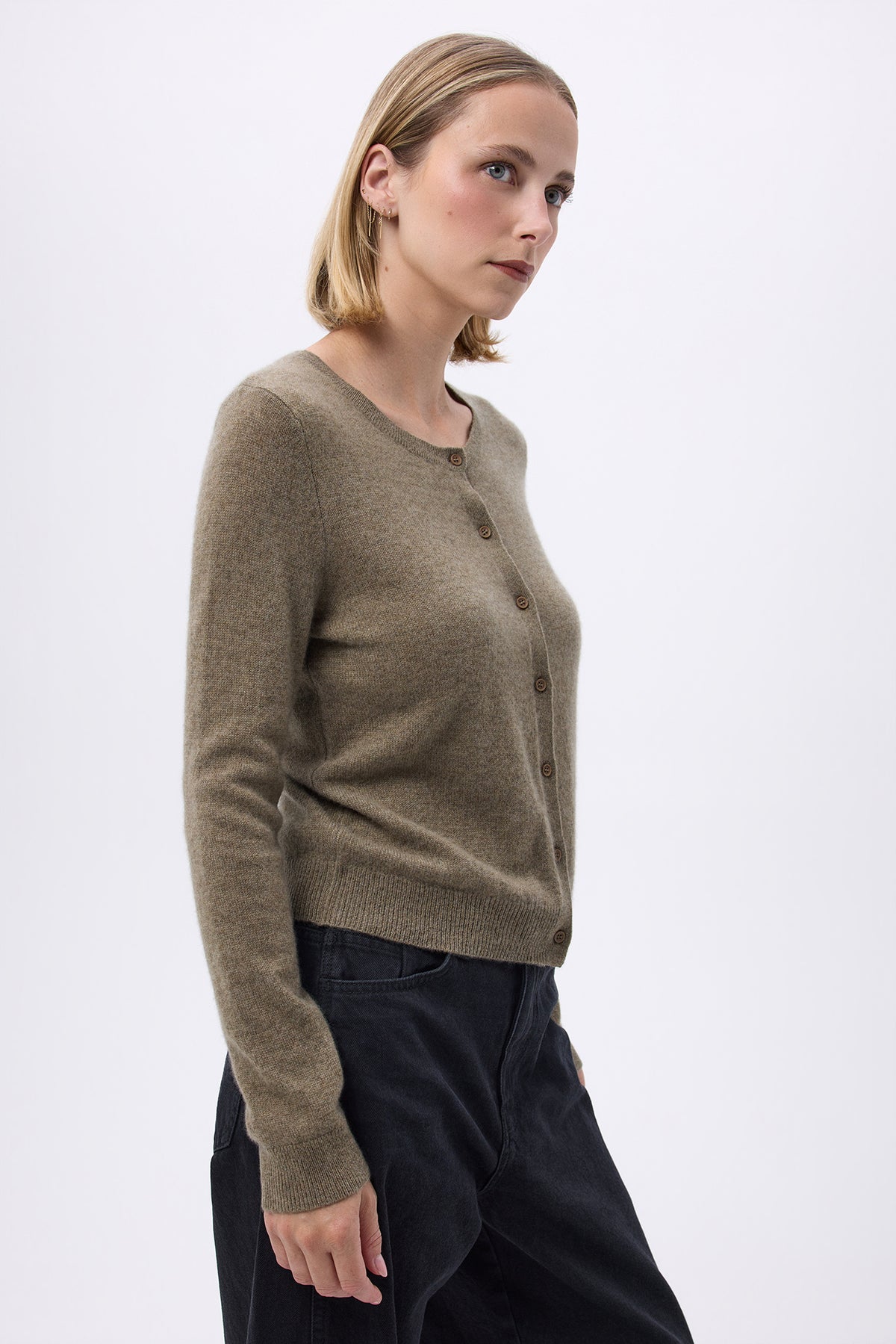 Cardigan Girocollo F Zika - Verde Kaki - Donna