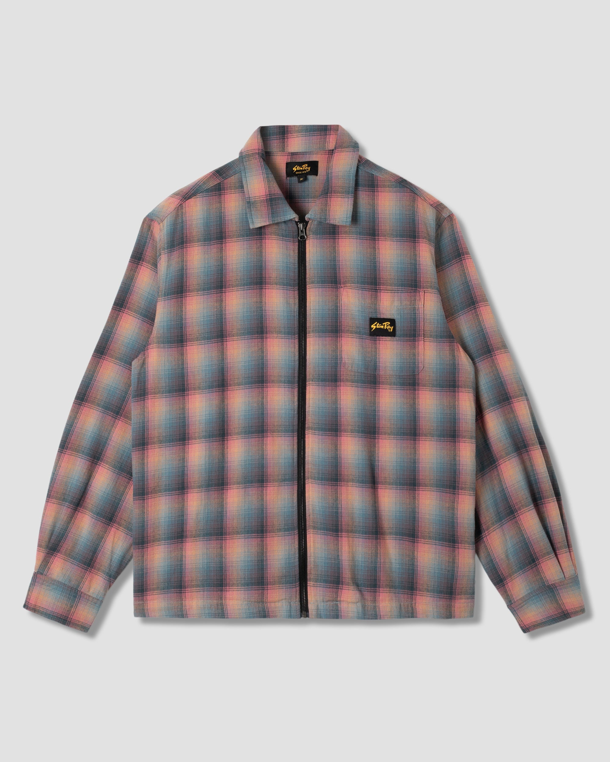 Camisa con cremallera - Cuadros rosa/verde azulado