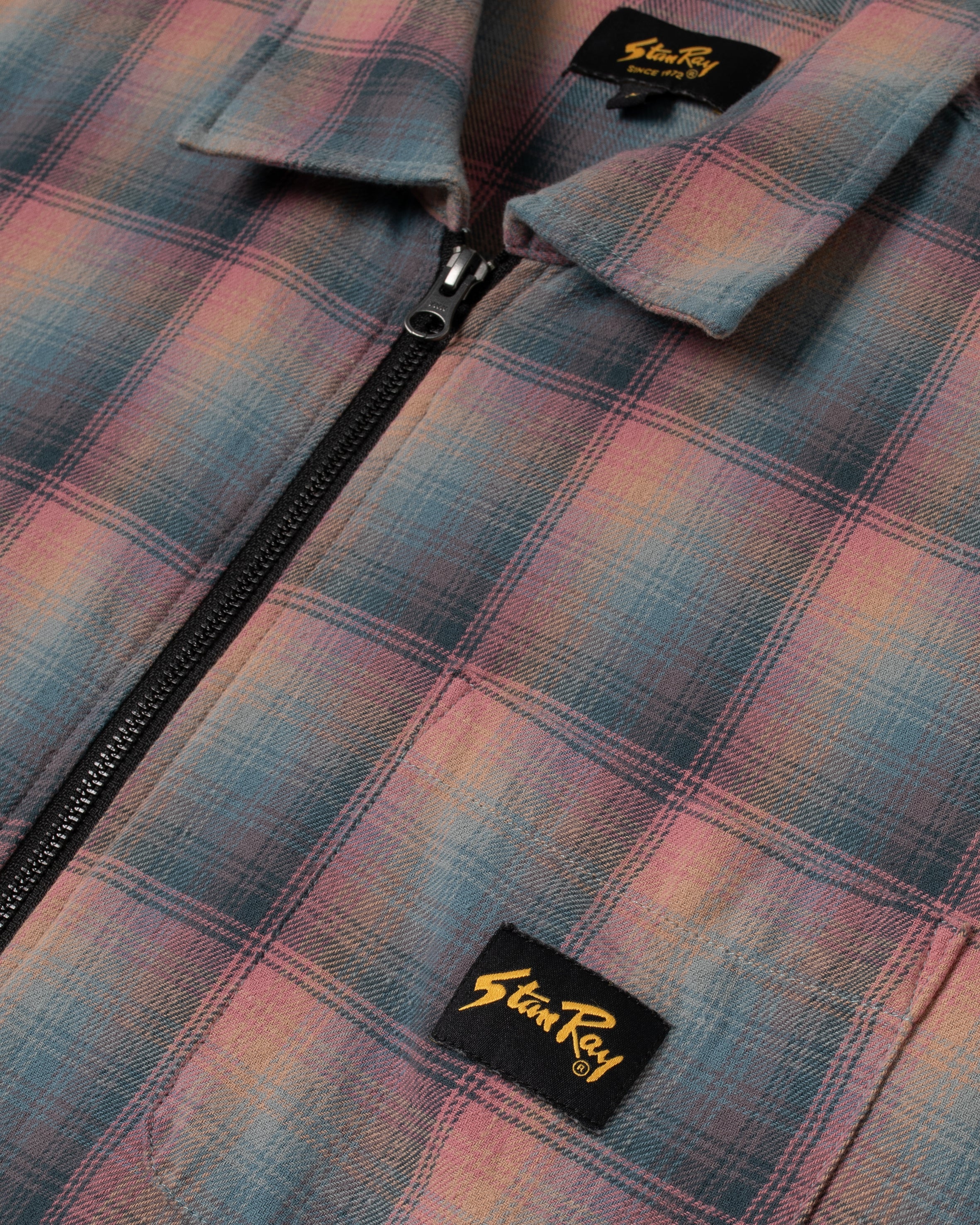 Camisa con cremallera - Cuadros rosa/verde azulado