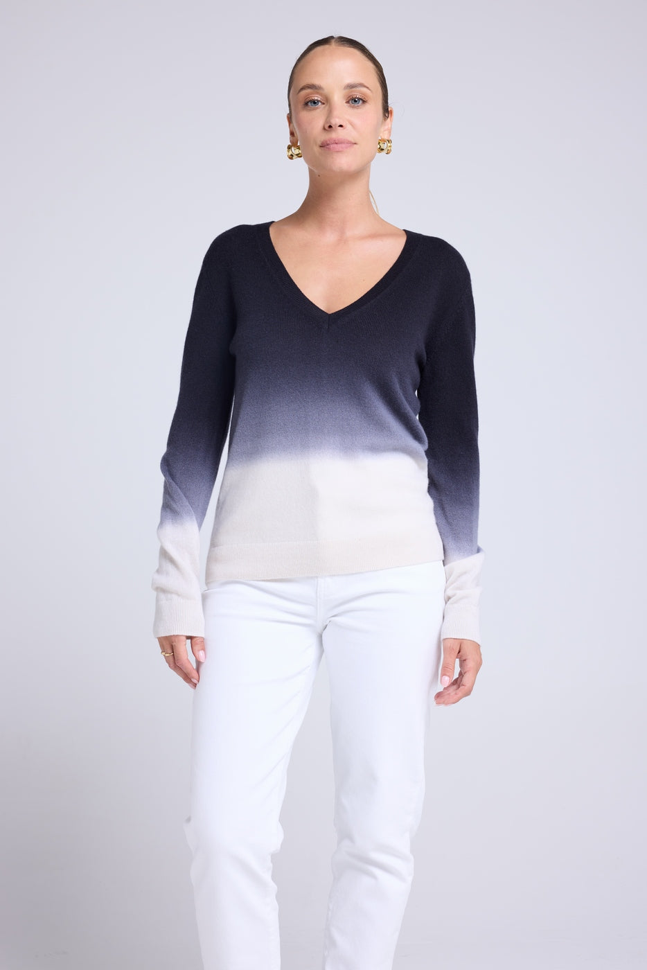 Sweter w serek Dip Dye Zip - Czarny