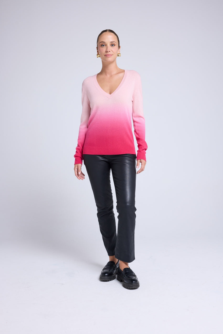 Dip Dye Zip V-Neck Jumper - Fluorescent Pink