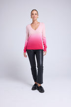 Dip Dye Zip V-Neck Jumper - Fluorescent Pink