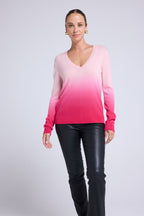 Dip Dye Zip V-Neck Jumper - Fluorescent Pink