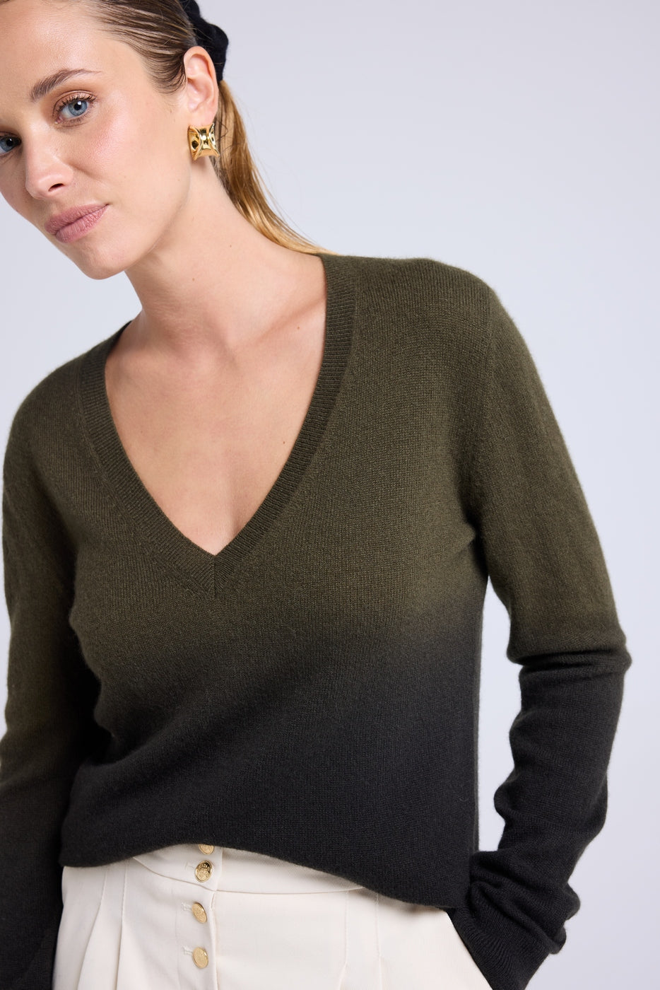 Jersey Cuello de Pico Dip Dye Zip - Verde