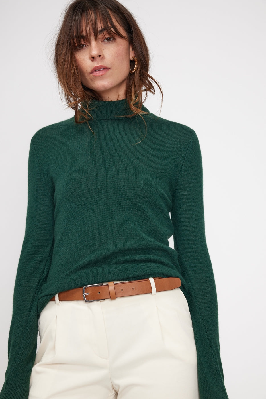 Pull Col Roule Zoe - Vert Bouteille