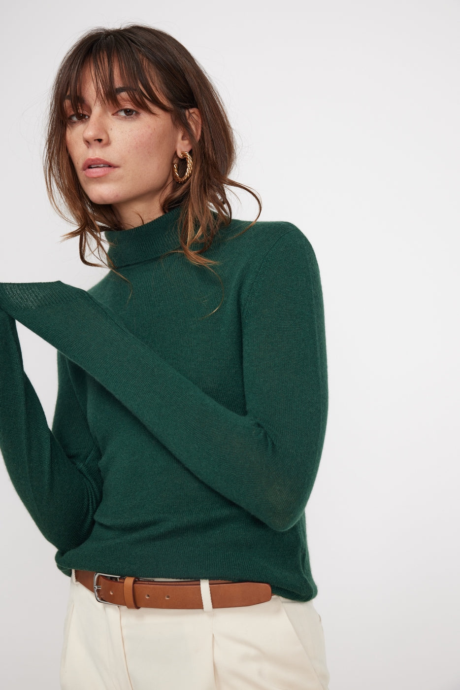 Pull Col Roule Zoe - Vert Bouteille