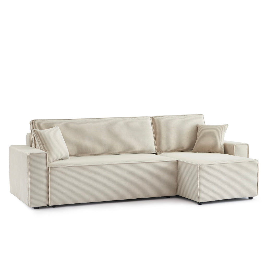 Zola – 4-Sitzer-Ecksofa mit Schlaffunktion und Ottomane wechselbar – Beiger Cord