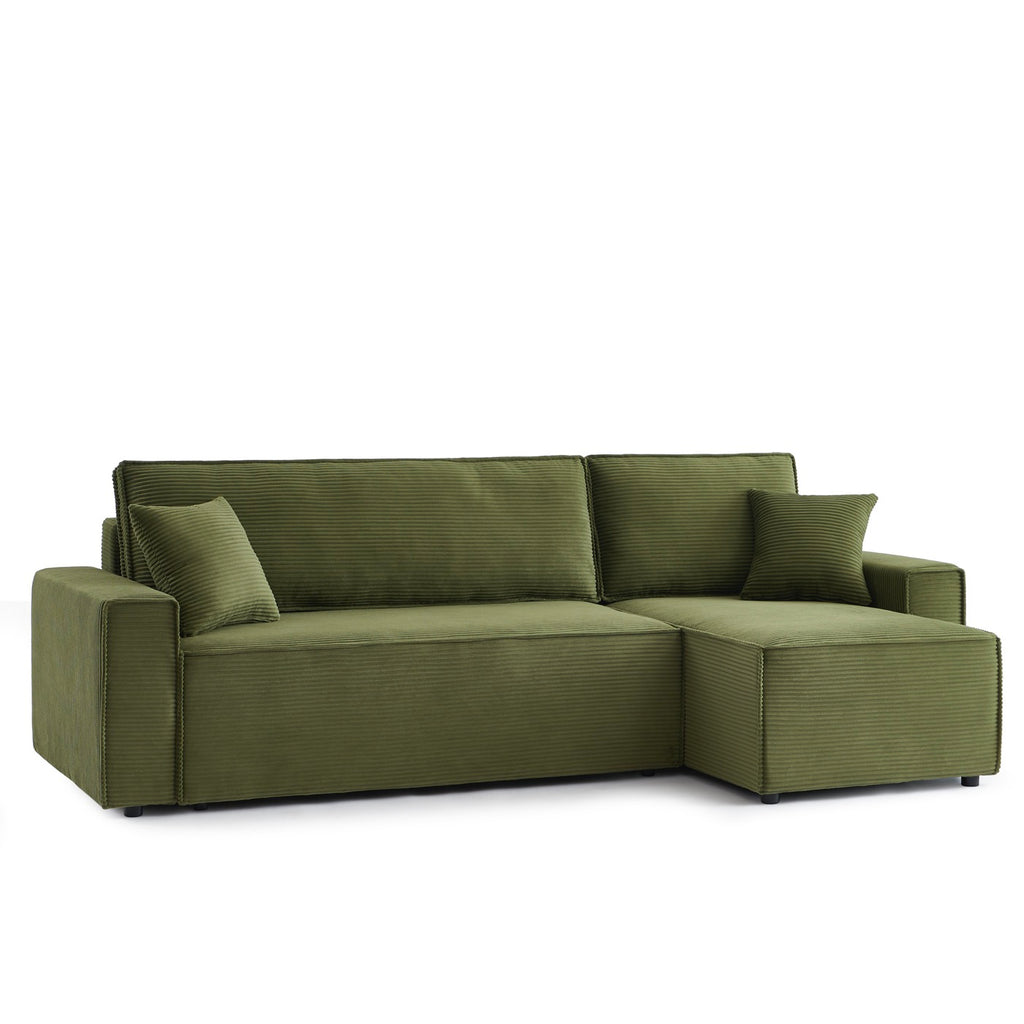 Zola - Sofá rinconero convertible y reversible de 4 plazas - Pana verde