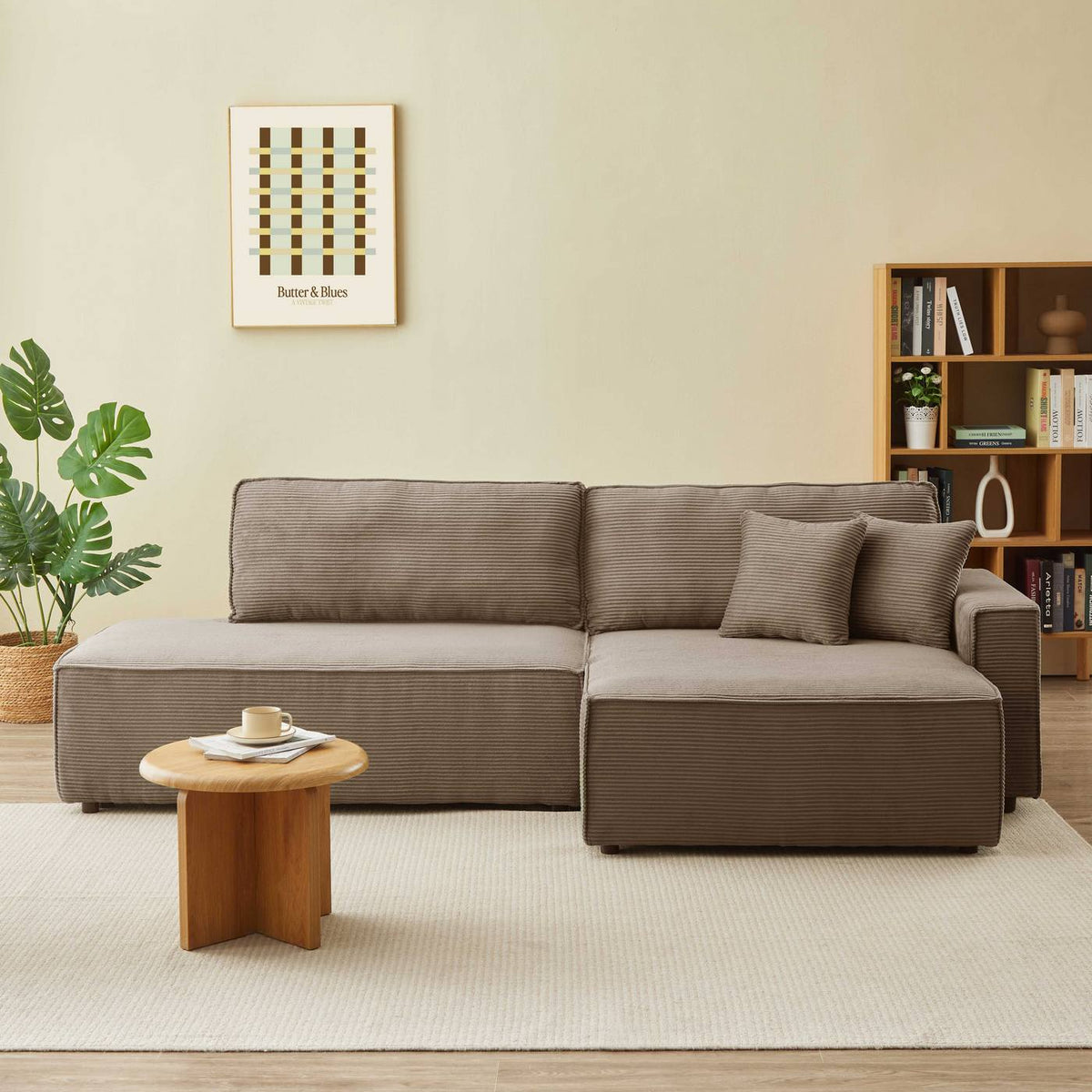 Zola - Højrevendt åben hjørnesofa sovesofa 4-personers - Fløjl - Taupe