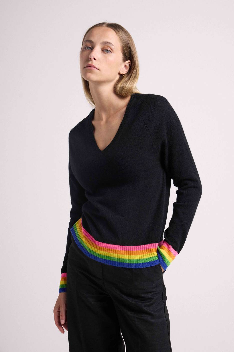 Pull Col V Arc En Ciel Rib Zora - Noir