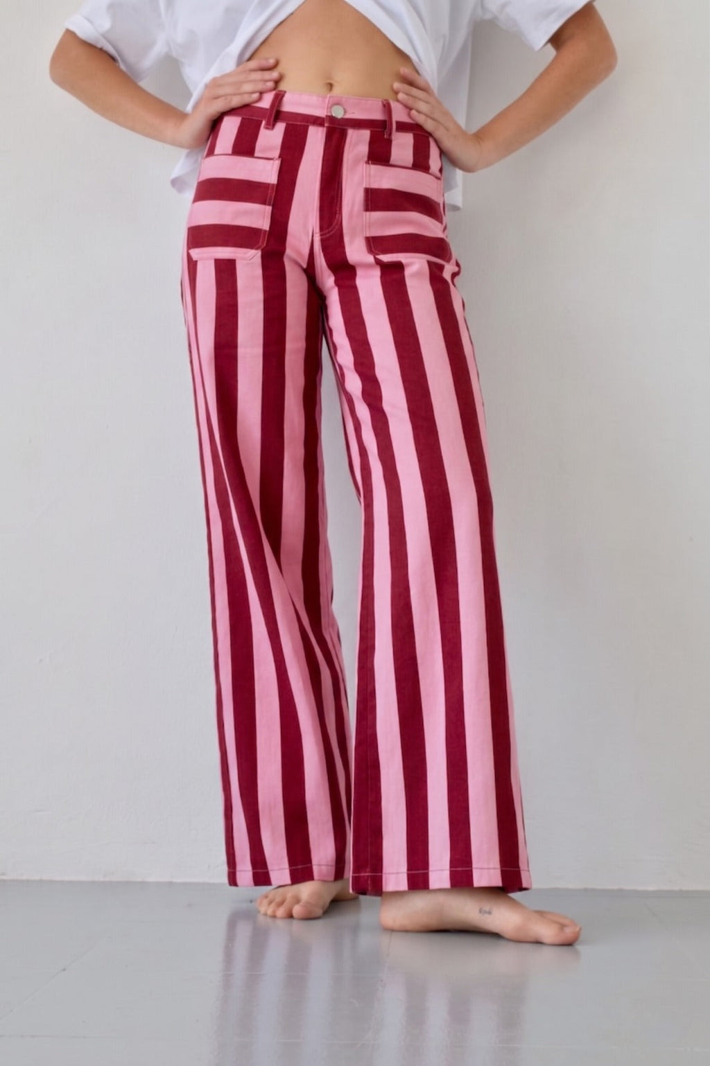Jean Valeria Rayures Bordeaux Et Rose