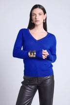 Jersey de cuello en V Luna - Azul rey - Mujer