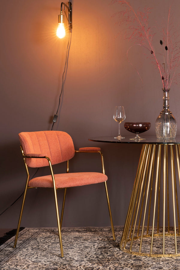 Jolien - Juego de 2 Sillones de Comedor - Tela - Dorado/Rosa