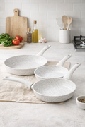 Juego de 3 piezas, sartenes Ø 20, 24, 28 cm con asas « Stonewhite » de diseño de madera blanca