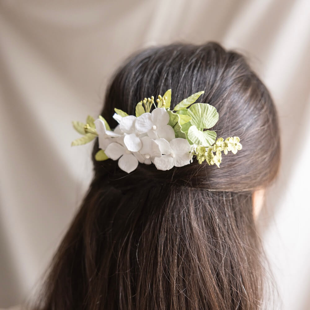 Peigne Fleurs En Papier Blanc Et Vert