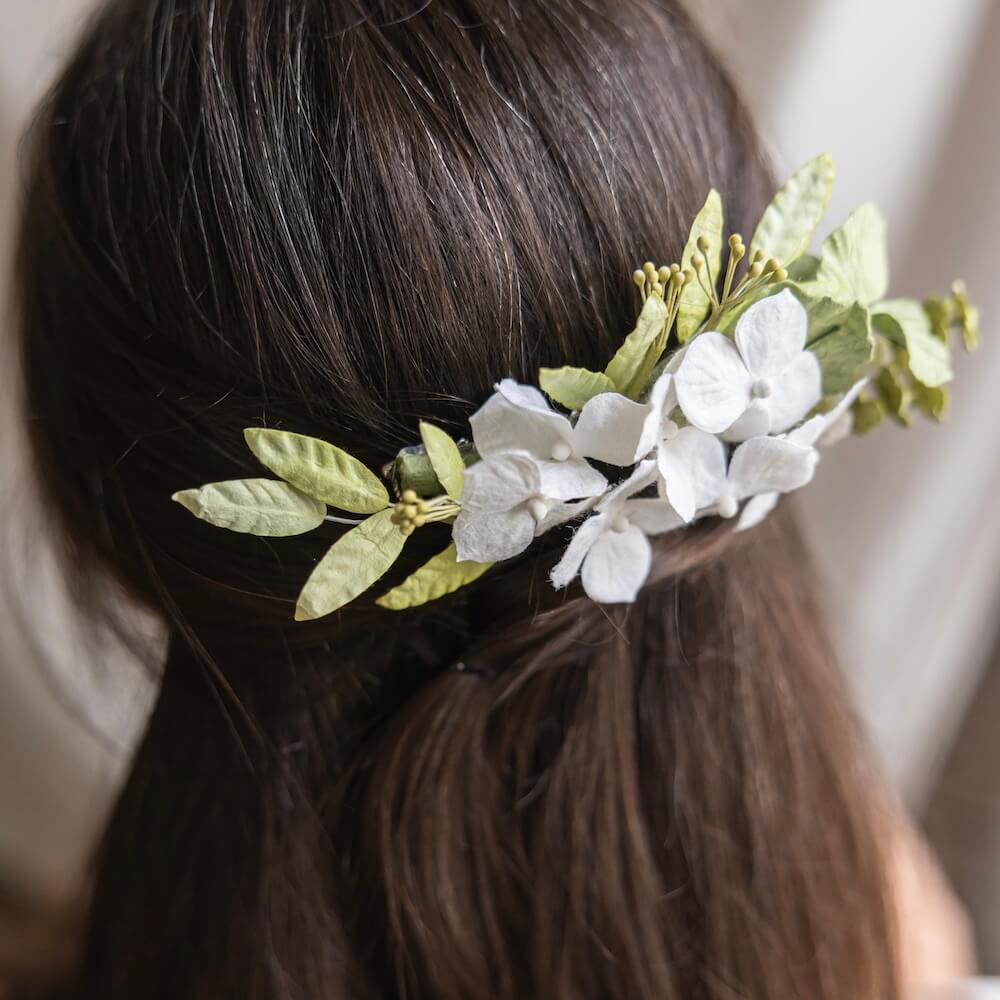 Peigne Fleurs En Papier Blanc Et Vert