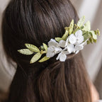 Peigne Fleurs En Papier Blanc Et Vert