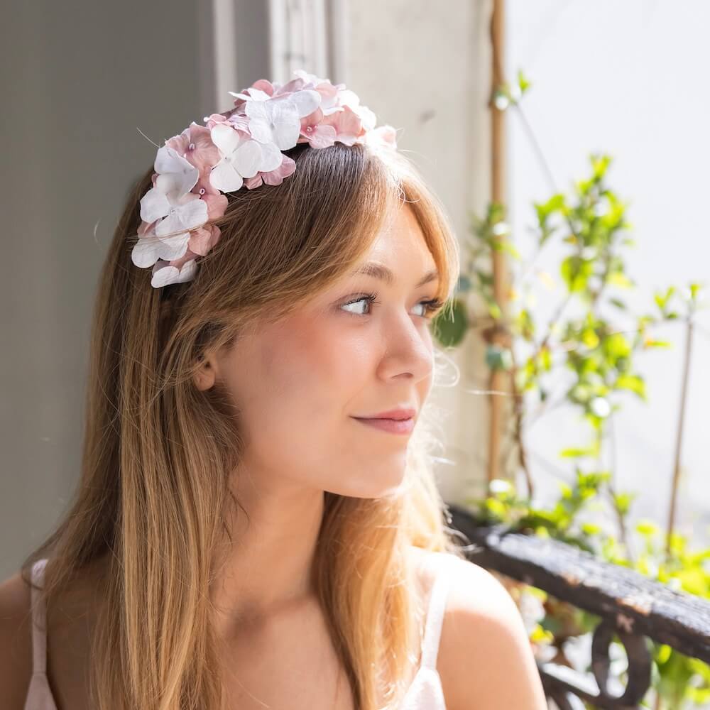 Serre Tête En Papier Blanc Et Rose L