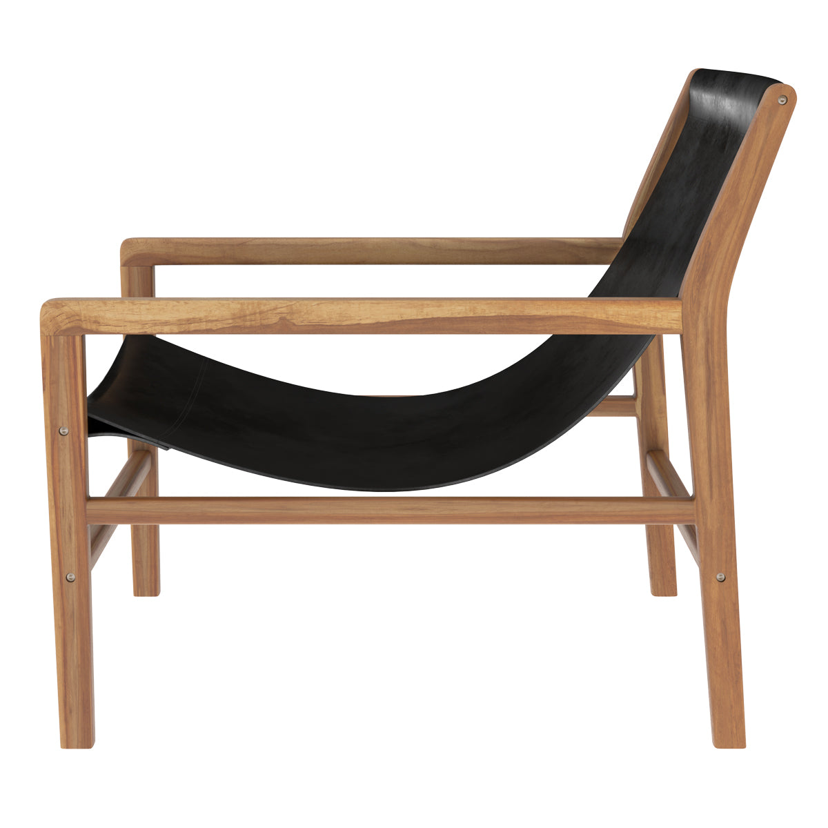 Apache - Sillón de Teca y Piel de Vaqueta Negra