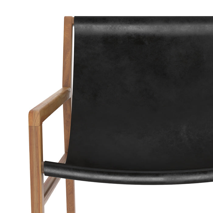 Apache - Sillón de Teca y Piel de Vaqueta Negra