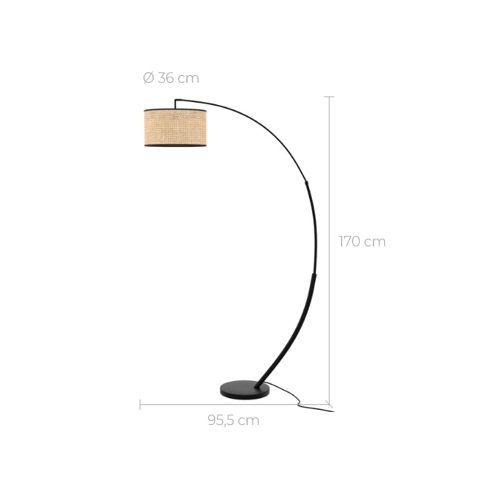 Aimée - Lampadaire En Rotin Et Métal Noir