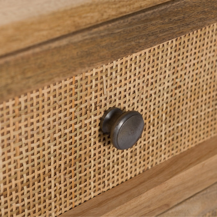 Cody - Table De Chevet 2 Tiroirs En Cannage Et Bois De Manguier