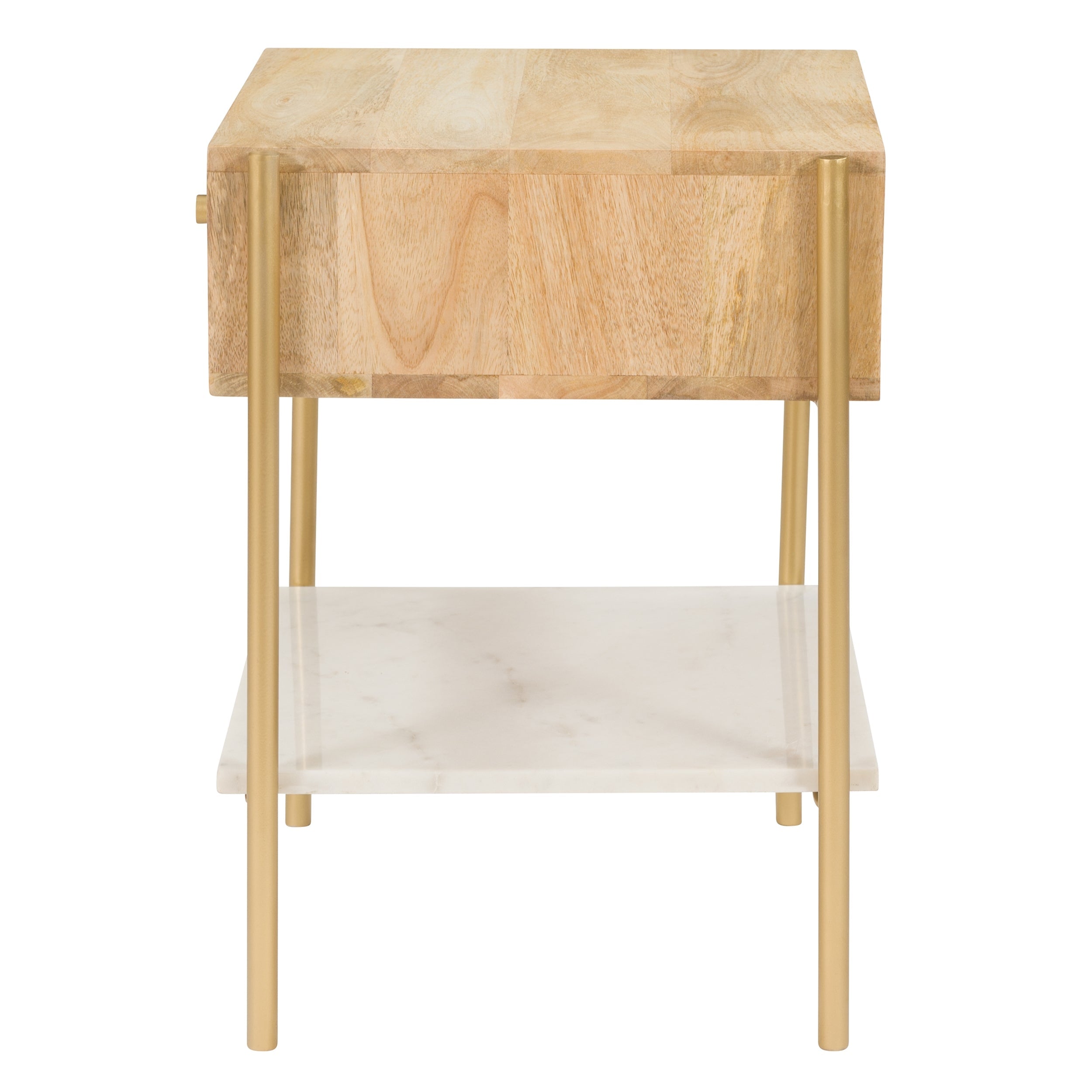 Doori - Table De Chevet 1 Tiroir En Bois De Manguier Et Marbre