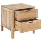 Félix - Table De Chevet 2 Tiroirs En Bois De Manguier Et Cannage