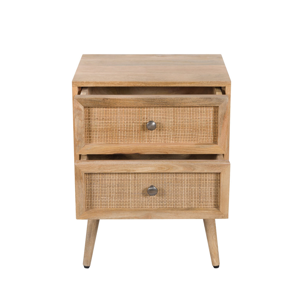 Cody - Table De Chevet 2 Tiroirs En Cannage Et Bois De Manguier