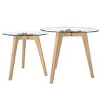 Vénus - Lot De 2 Tables Basses Rondes En Verre Et Bois D'Hévéa