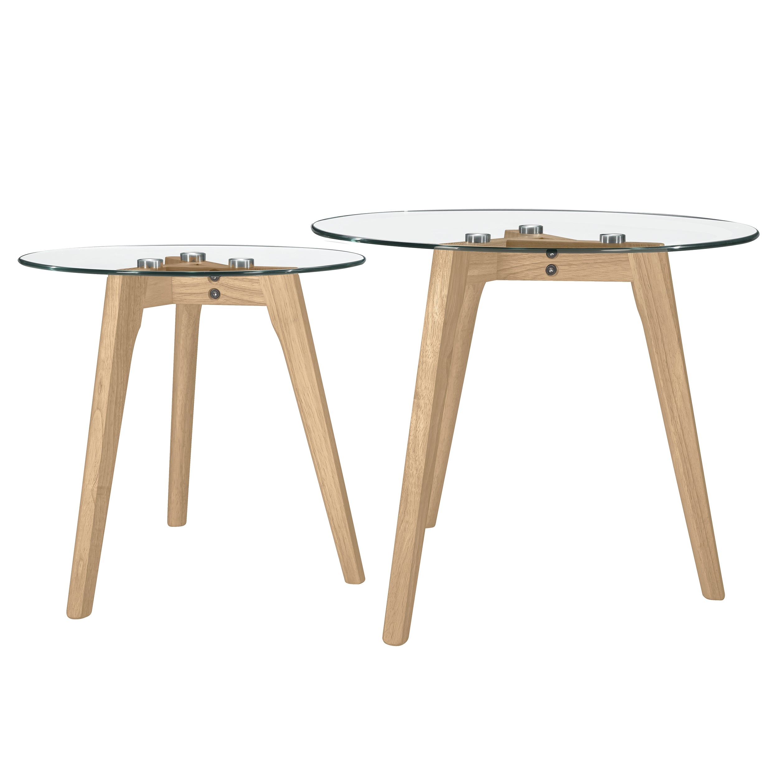 Vénus - Lot De 2 Tables Basses Rondes En Verre Et Bois D'Hévéa
